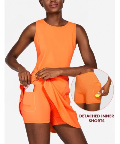 Women's Tennis Golf Dress Sleeveless with Inner Shorts 4 Pockets for Exercise Workout Crewneck-orange $23.52 Activewear