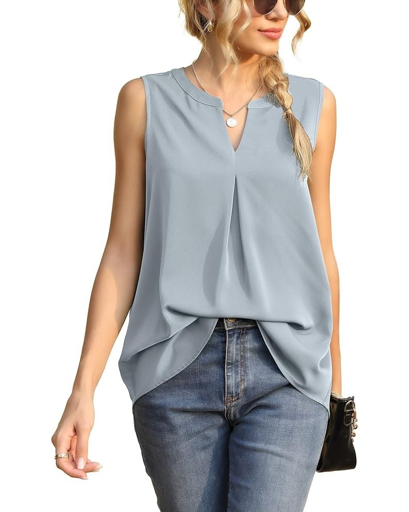 Women's Summer Sleeveless V Neck Casual Tank Tops Chiffon Blouse Office Work Shirts A - Light Blue $14.84 Tops