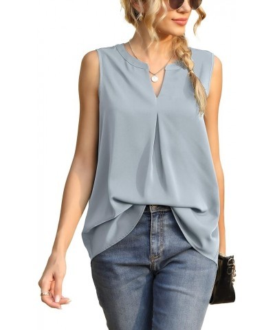 Women's Summer Sleeveless V Neck Casual Tank Tops Chiffon Blouse Office Work Shirts A - Light Blue $14.84 Tops