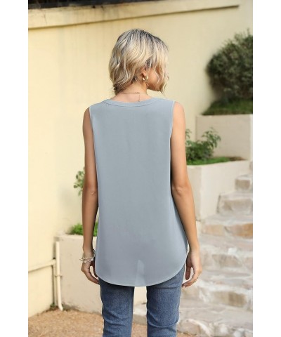 Women's Summer Sleeveless V Neck Casual Tank Tops Chiffon Blouse Office Work Shirts A - Light Blue $14.84 Tops