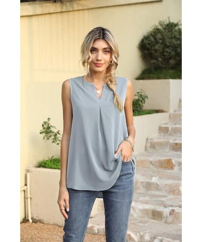 Women's Summer Sleeveless V Neck Casual Tank Tops Chiffon Blouse Office Work Shirts A - Light Blue $14.84 Tops