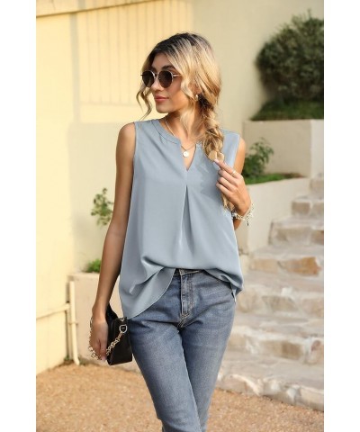 Women's Summer Sleeveless V Neck Casual Tank Tops Chiffon Blouse Office Work Shirts A - Light Blue $14.84 Tops