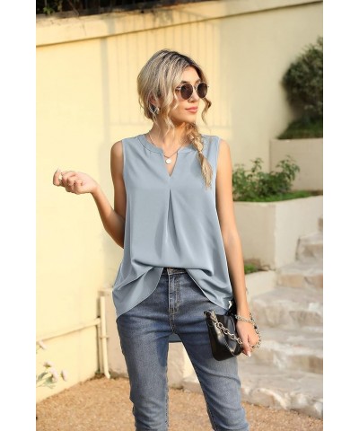 Women's Summer Sleeveless V Neck Casual Tank Tops Chiffon Blouse Office Work Shirts A - Light Blue $14.84 Tops