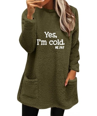 Long Fuzzy Fleece Sweatshirt for Women Solid Color Pullover Tops Sherpa Pullover with Pockets Warm Long Sleeve Top Lgreen $10...