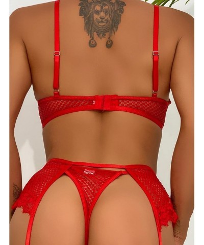 Women Sexy Lingerie Set Underwear Lace Bowknot See Through Sleepwear Intimates Thong With Garter Panty Chemise 04 Red $9.54 L...