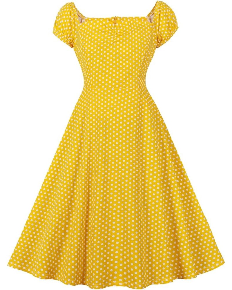 Women's Convertible Off Shoulder Tie Ruched Front 1950s Vintage Dress Bright Yellow $15.49 Dresses