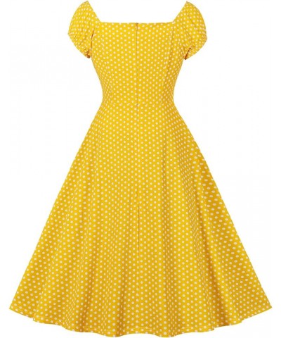 Women's Convertible Off Shoulder Tie Ruched Front 1950s Vintage Dress Bright Yellow $15.49 Dresses