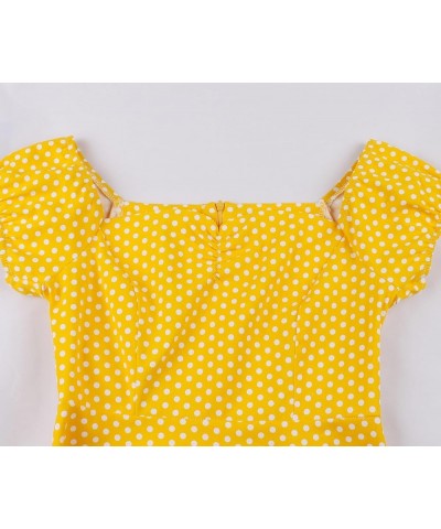 Women's Convertible Off Shoulder Tie Ruched Front 1950s Vintage Dress Bright Yellow $15.49 Dresses