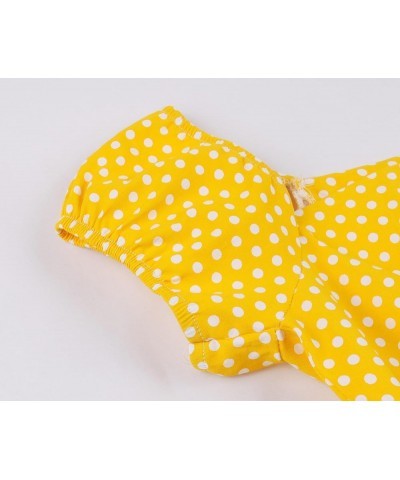 Women's Convertible Off Shoulder Tie Ruched Front 1950s Vintage Dress Bright Yellow $15.49 Dresses