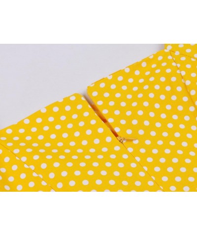 Women's Convertible Off Shoulder Tie Ruched Front 1950s Vintage Dress Bright Yellow $15.49 Dresses