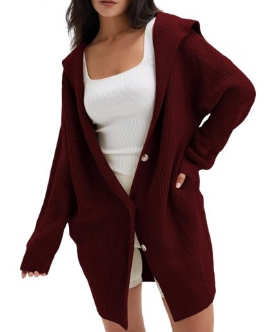 Women's Long Sleeve Open Front Cardigan 2023 Fall Casual Loose Button Down Lapel Knit Sweater Coat with Pockets Wine Red $24....