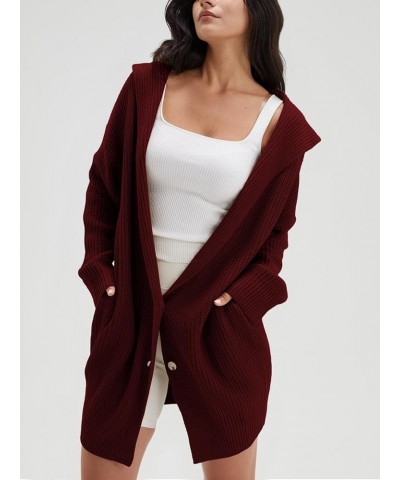 Women's Long Sleeve Open Front Cardigan 2023 Fall Casual Loose Button Down Lapel Knit Sweater Coat with Pockets Wine Red $24....