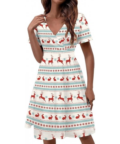 Retro Women's Printed Dress Classic Bohemian Polyester V-Neck A-line Cocktail Party Casual Dress 024-red Deer $15.92 Dresses