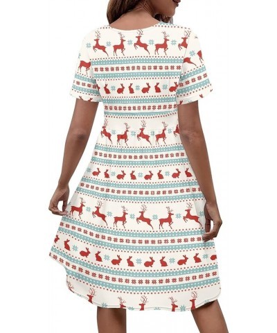 Retro Women's Printed Dress Classic Bohemian Polyester V-Neck A-line Cocktail Party Casual Dress 024-red Deer $15.92 Dresses