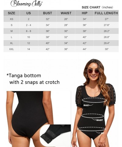 Women's Puff Sleeve Black Bodysuit Short Sleeve Body suit Scoop Neck Slim Fit Basic Jumpsuit White-long Sleeve-v Neck $9.50 B...