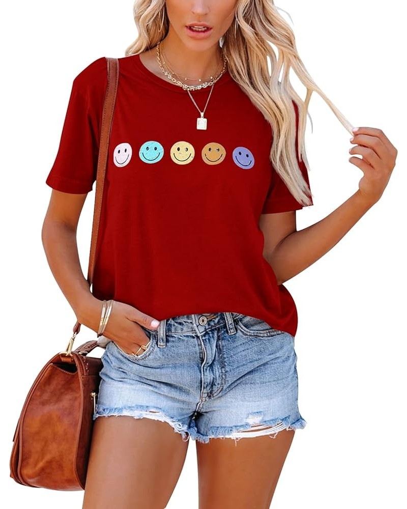 Women's T-Shirts Summer Funny Graphic Short Sleeve Tops Loose Casual Crew Neck Tees Red $9.50 T-Shirts