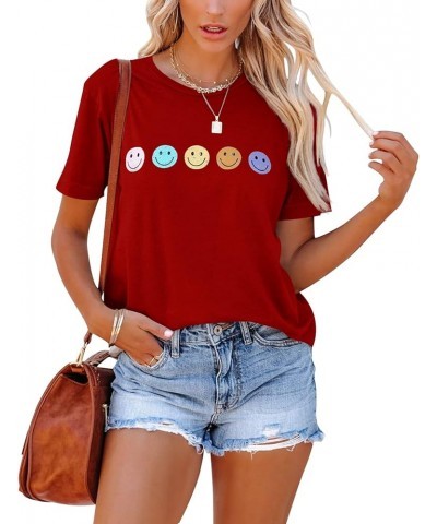 Women's T-Shirts Summer Funny Graphic Short Sleeve Tops Loose Casual Crew Neck Tees Red $9.50 T-Shirts