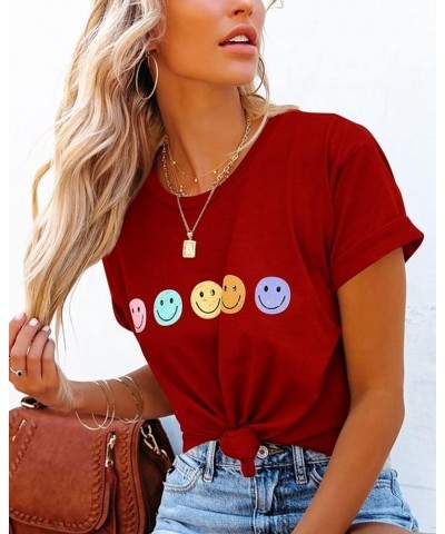 Women's T-Shirts Summer Funny Graphic Short Sleeve Tops Loose Casual Crew Neck Tees Red $9.50 T-Shirts