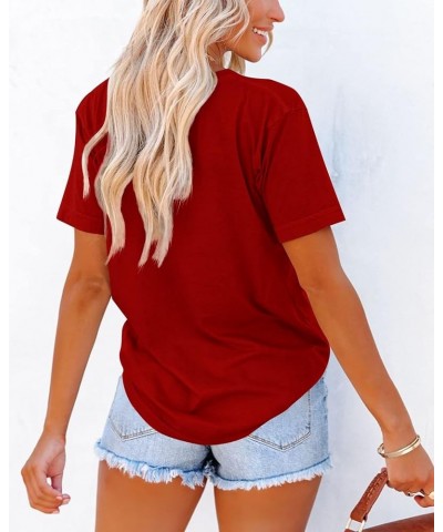 Women's T-Shirts Summer Funny Graphic Short Sleeve Tops Loose Casual Crew Neck Tees Red $9.50 T-Shirts