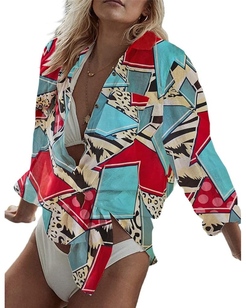 Women Loose Swimsuit Cover Ups Bikini Coverups Sleeve Beach Shirt Dress A2-blue Red $7.64 Swimsuits