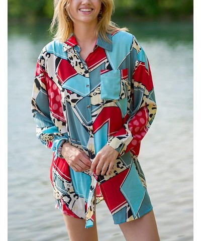 Women Loose Swimsuit Cover Ups Bikini Coverups Sleeve Beach Shirt Dress A2-blue Red $7.64 Swimsuits