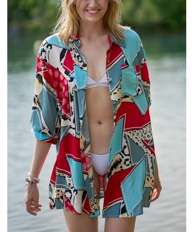 Women Loose Swimsuit Cover Ups Bikini Coverups Sleeve Beach Shirt Dress A2-blue Red $7.64 Swimsuits