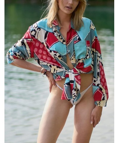 Women Loose Swimsuit Cover Ups Bikini Coverups Sleeve Beach Shirt Dress A2-blue Red $7.64 Swimsuits