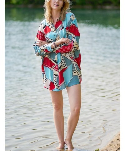 Women Loose Swimsuit Cover Ups Bikini Coverups Sleeve Beach Shirt Dress A2-blue Red $7.64 Swimsuits