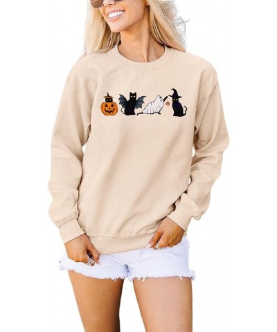 Women Halloween Cats Sweatshirt Crewneck Long Sleeve Black Cat Shirt Spooky Season Funny Graphic Pullover Tops Beige $17.10 H...