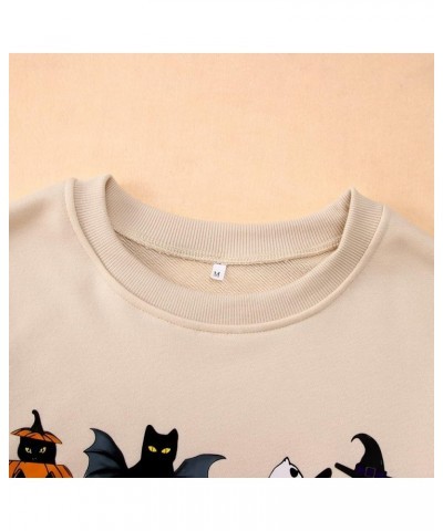 Women Halloween Cats Sweatshirt Crewneck Long Sleeve Black Cat Shirt Spooky Season Funny Graphic Pullover Tops Beige $17.10 H...