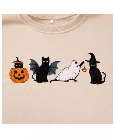 Women Halloween Cats Sweatshirt Crewneck Long Sleeve Black Cat Shirt Spooky Season Funny Graphic Pullover Tops Beige $17.10 H...