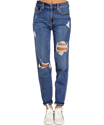 Women's Casual High Waisted Mom Jeans Ripped Stretchy Tapered Denim Pants Astro Indigo Blue $21.59 Jeans