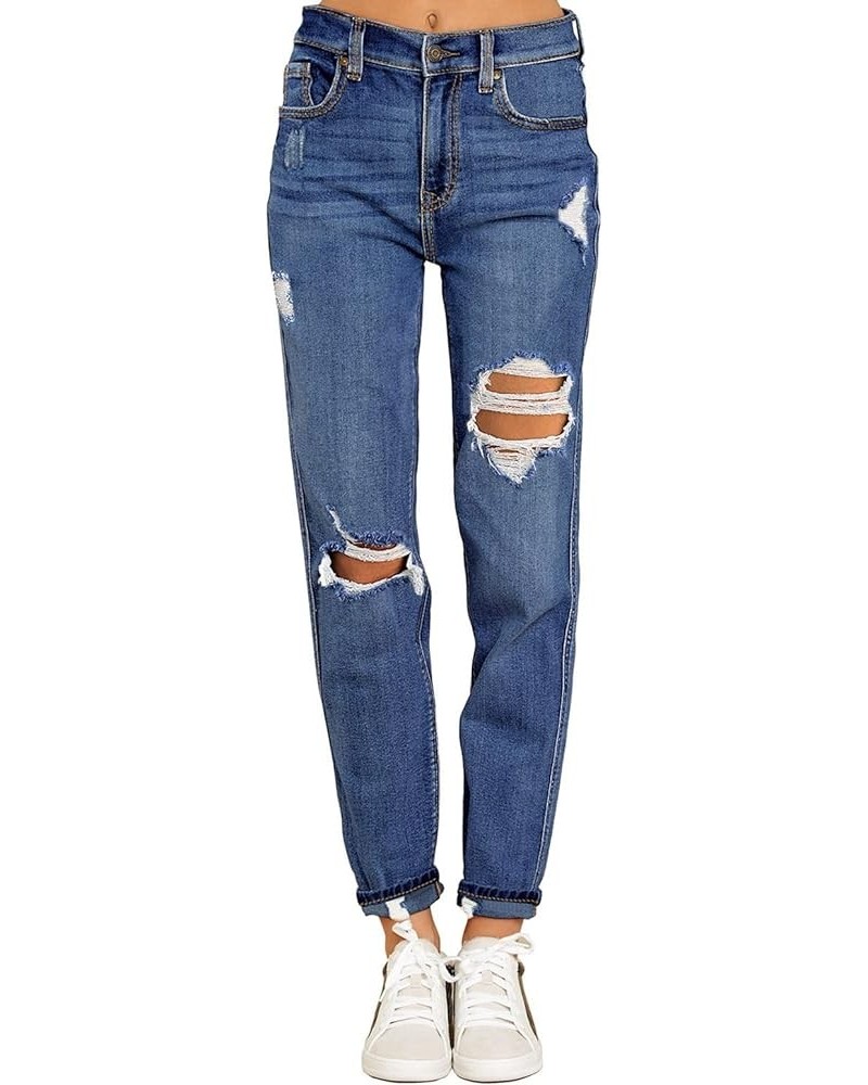 Women's Casual High Waisted Mom Jeans Ripped Stretchy Tapered Denim Pants Astro Indigo Blue $21.59 Jeans