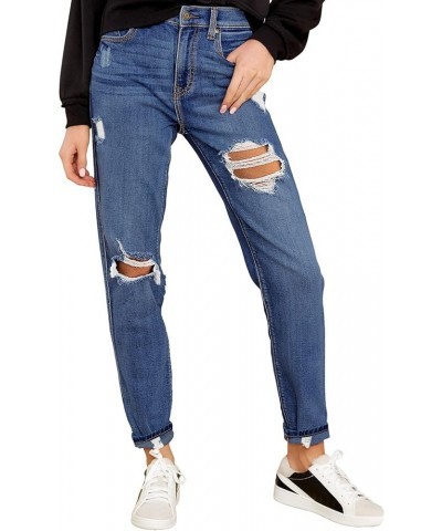 Women's Casual High Waisted Mom Jeans Ripped Stretchy Tapered Denim Pants Astro Indigo Blue $21.59 Jeans