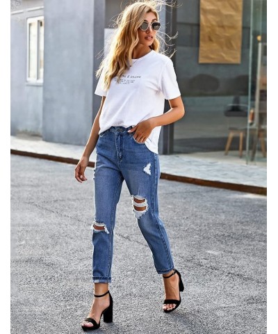 Women's Casual High Waisted Mom Jeans Ripped Stretchy Tapered Denim Pants Astro Indigo Blue $21.59 Jeans