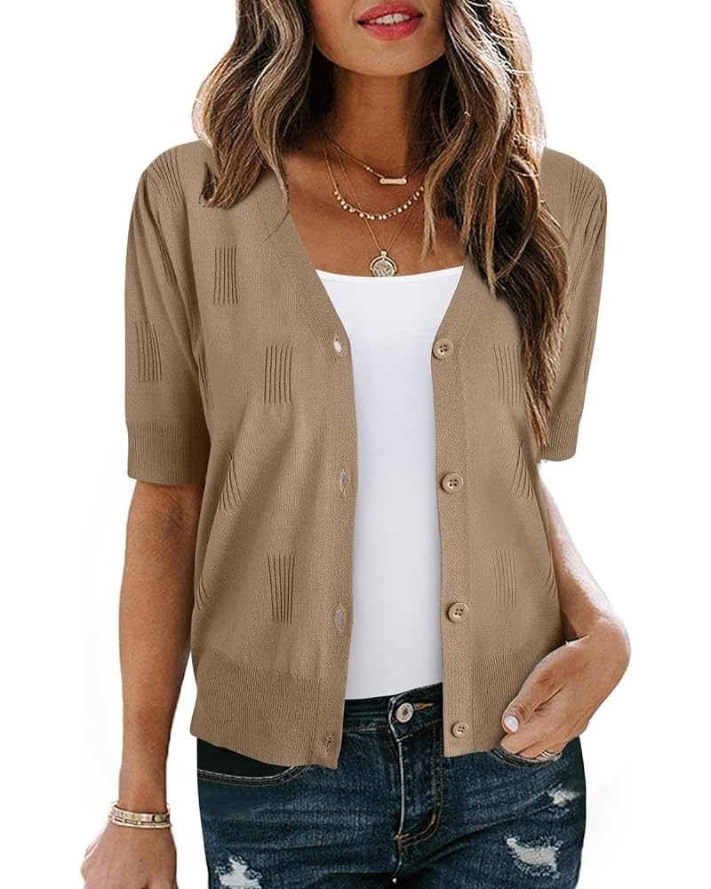 Womens Cardigans Summer 2024 Cropped Lightweight Short Sleeve Bolero Shrugs Sweater Cozy Clouds Camel $11.68 Sweaters