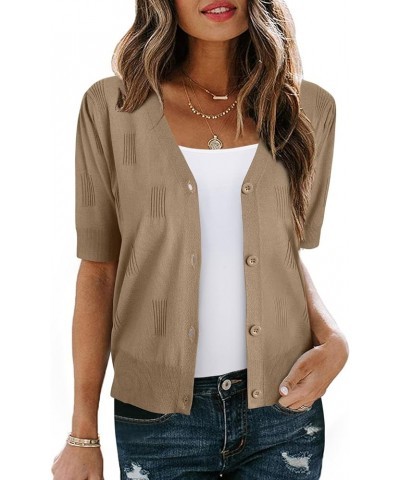 Womens Cardigans Summer 2024 Cropped Lightweight Short Sleeve Bolero Shrugs Sweater Cozy Clouds Camel $11.68 Sweaters