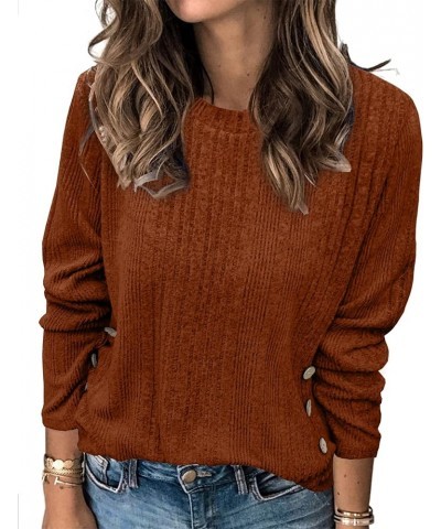 Womens Sweaters Fall Fashion Long Sleeve Shirts for Women Buttons Side S-2XL 03-caramel $8.83 Tops