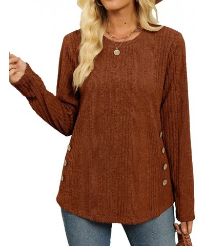 Womens Sweaters Fall Fashion Long Sleeve Shirts for Women Buttons Side S-2XL 03-caramel $8.83 Tops