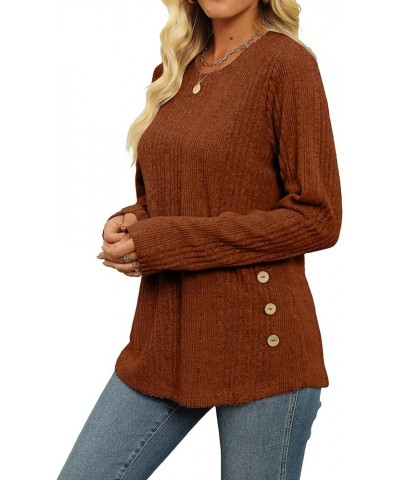 Womens Sweaters Fall Fashion Long Sleeve Shirts for Women Buttons Side S-2XL 03-caramel $8.83 Tops