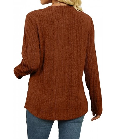 Womens Sweaters Fall Fashion Long Sleeve Shirts for Women Buttons Side S-2XL 03-caramel $8.83 Tops