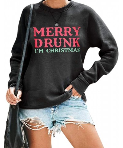 Merry Christmas Sweatshirt Women I'm Christmas Shirt Funny Letter Print Sweater Casual Fall Long Sleeve Tops Black $13.76 Hoo...