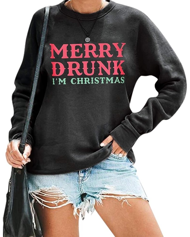 Merry Christmas Sweatshirt Women I'm Christmas Shirt Funny Letter Print Sweater Casual Fall Long Sleeve Tops Black $13.76 Hoo...