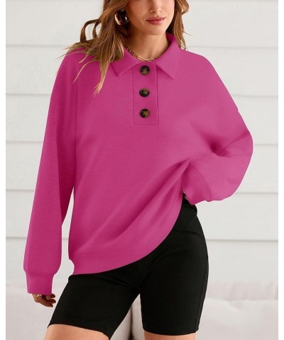 Casual Button Down Sweatshirts 2023 Long Sleeve V Neck Solid Pullover Tops Cute Relaxed Fit Sweatshirts Solid Rose Red $11.59...