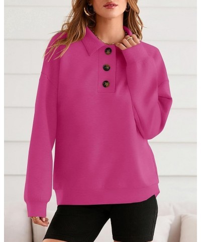 Casual Button Down Sweatshirts 2023 Long Sleeve V Neck Solid Pullover Tops Cute Relaxed Fit Sweatshirts Solid Rose Red $11.59...