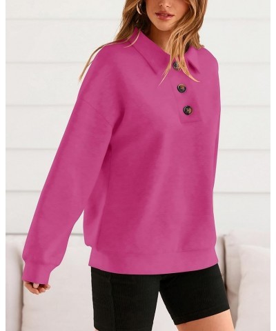 Casual Button Down Sweatshirts 2023 Long Sleeve V Neck Solid Pullover Tops Cute Relaxed Fit Sweatshirts Solid Rose Red $11.59...