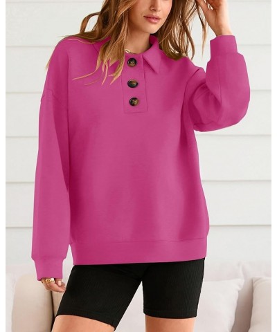 Casual Button Down Sweatshirts 2023 Long Sleeve V Neck Solid Pullover Tops Cute Relaxed Fit Sweatshirts Solid Rose Red $11.59...