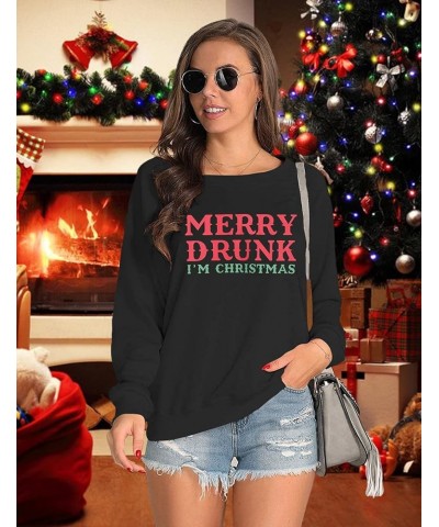 Merry Christmas Sweatshirt Women I'm Christmas Shirt Funny Letter Print Sweater Casual Fall Long Sleeve Tops Black $13.76 Hoo...