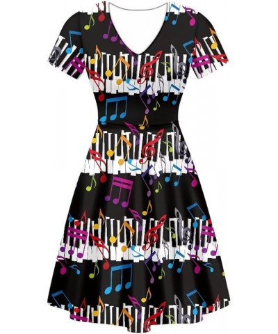 Colorful Dog Paw Dresses for Women V-Neck Dress for Casual Short Sleeves Midi Dresses Music Notes Piano Stripes $13.65 Others