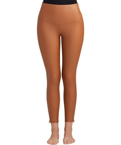 Women's Faux Leather Shaping Legging with Side Zip Rawhide Tan $24.19 Leggings